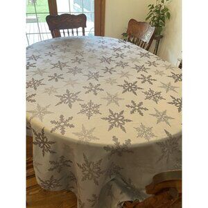 St Nicholas Square Silver Snowflake Christmas Tablecloth Winter Decor 114" READ
